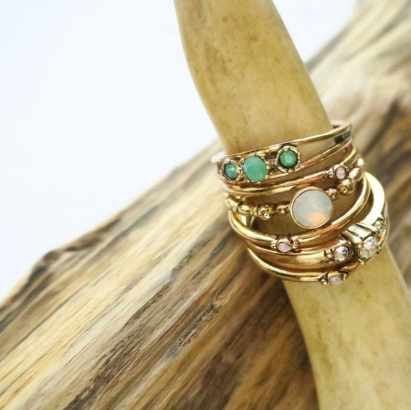 Opal Ring Stack 6pc 18k Gold Stackable Rings - Picture 10 of 10